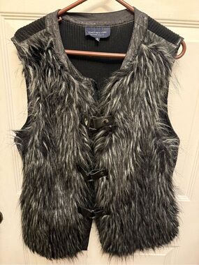 Jones New York Black and Gray Faux Fur Vest with Toggle Closures